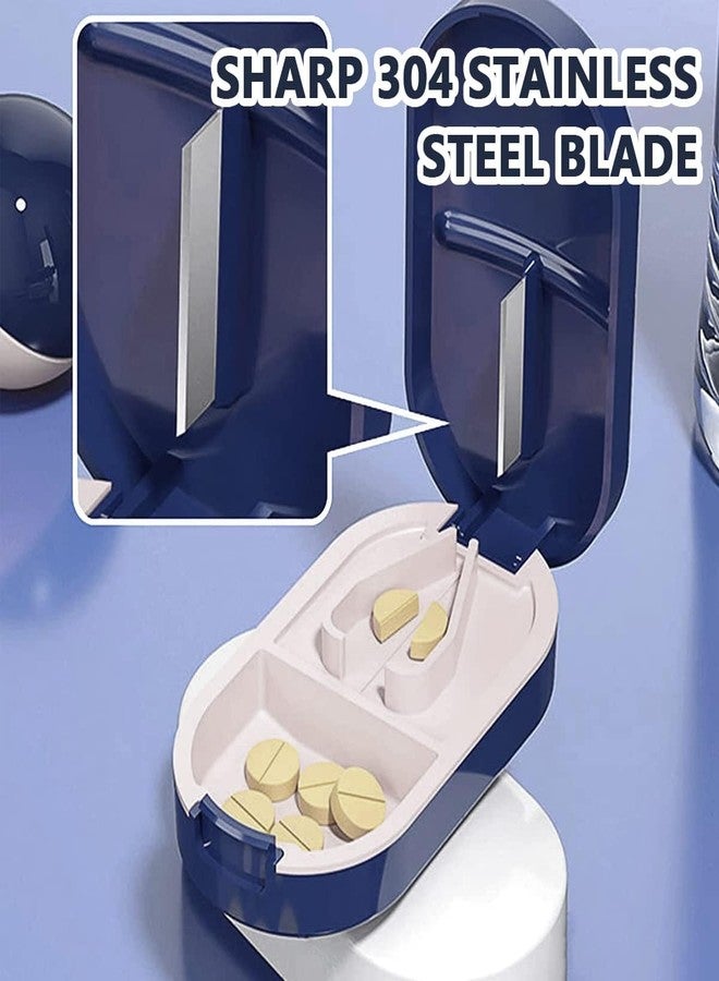 QEEIG 2-in-1 Portable Pill Box with Tablet Cutter, Navy Blue Medicine Organizer with Storage Compartments, Daily Use Travel Case | Pack of 1 | Random Color - Image 3